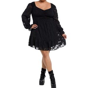 NEW Hot Topic Cosmic Aura Floral Lace Peasant Sleeve Baby Doll Dress Black Sz 2X